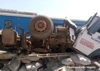 PHOTOS: Train crushes trailer, tricycle in Kano